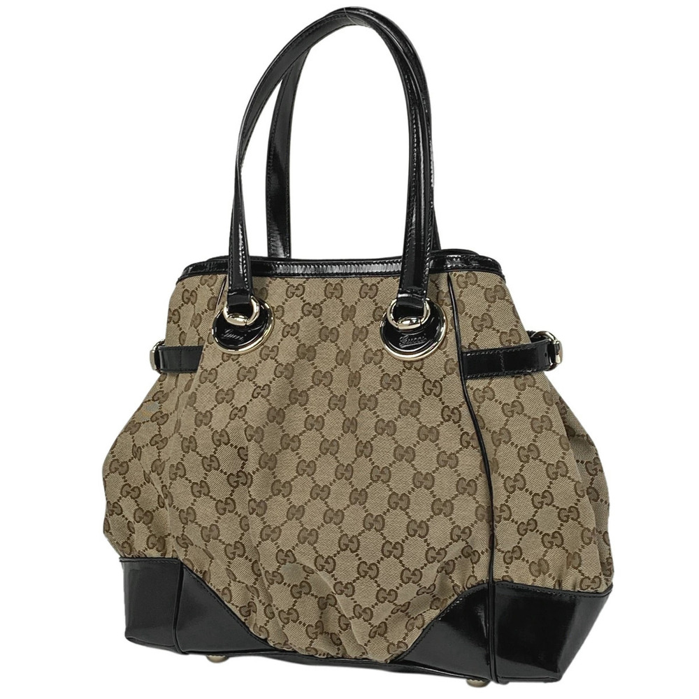 Gucci GG tote bag logo shoulder canvas beige black